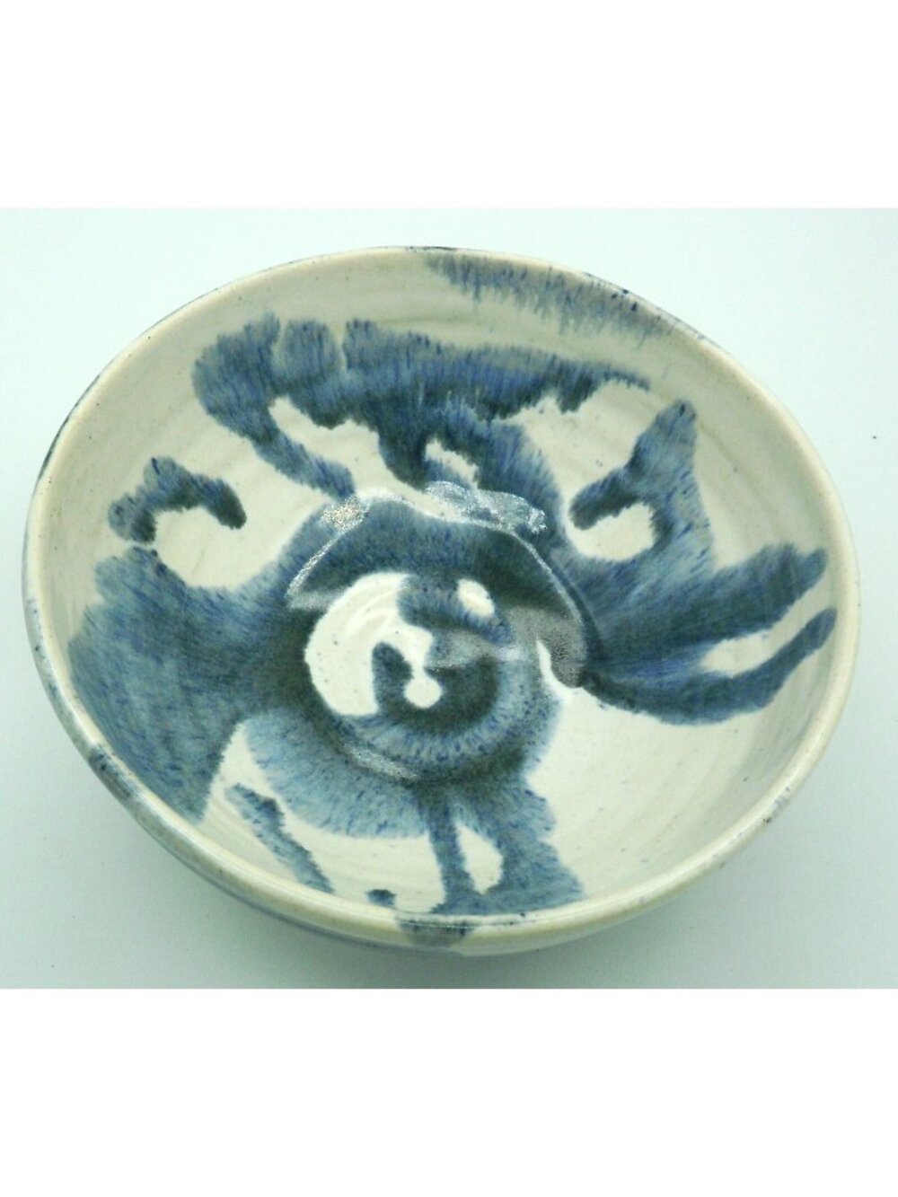 Studio Art Pottery Bowl Blue White Drip Glaze Artist Signed Dated Vintage 1990